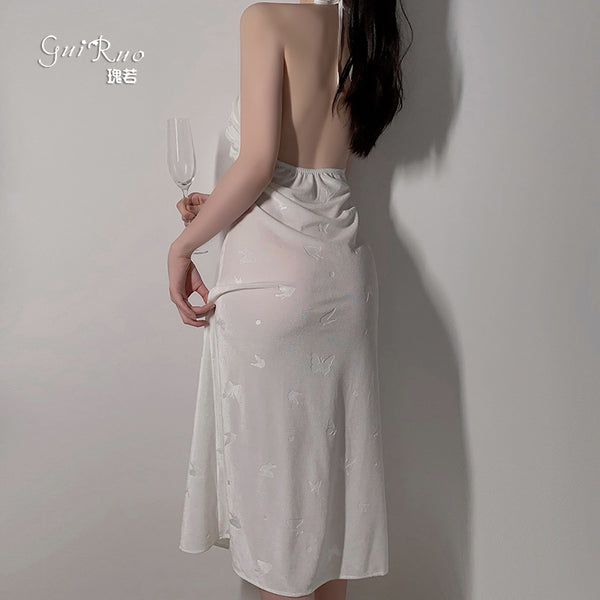 Coussinet de poitrine sexy en dentelle avec décolleté en V profond et papillon