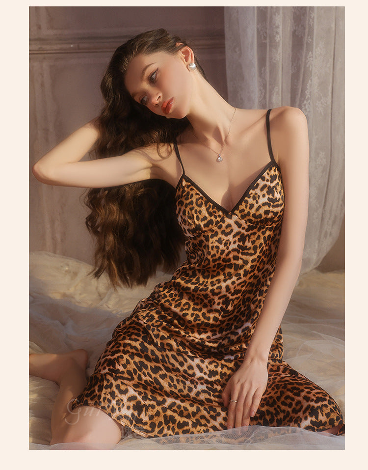 Purely Seductive Leopard Satin Long Nightgown