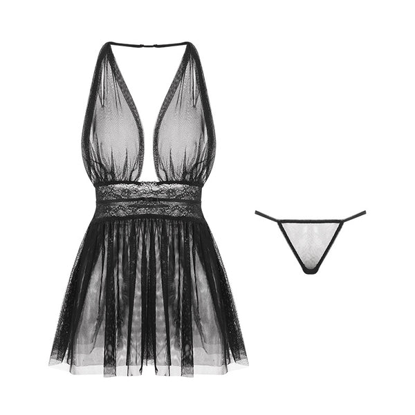 Coussinet de poitrine sexy en dentelle avec décolleté en V profond et papillon