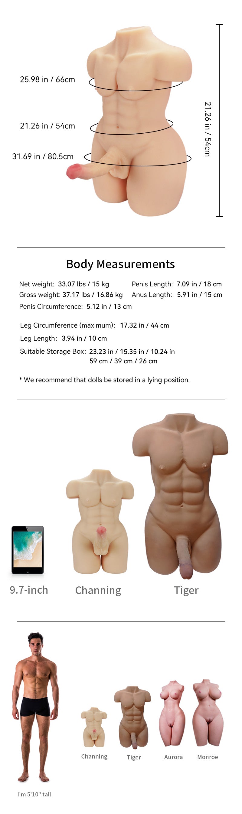 Channing: Tantaly, männlicher Sexpuppen-Torso (Lieferung in 5–7 Tagen)